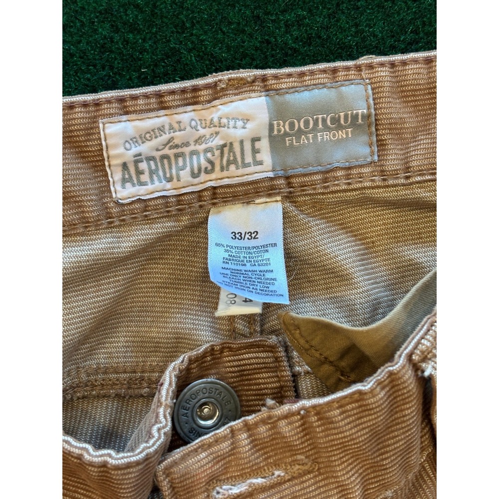 Aeropostale Mens Tan Corduroy Bootcut Flat Front Pants Size 33 x 32